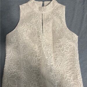 White Lace Sleeveless Mock Neck Top
